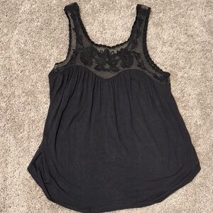 American Eagle Black Sleeveless Tank Top with Lace Details